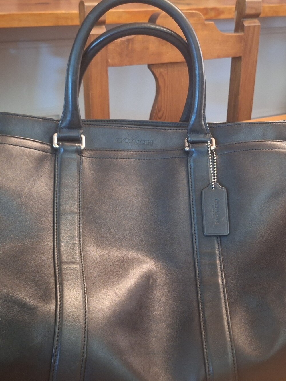 Coach Black Leather Brief Tote with Tag